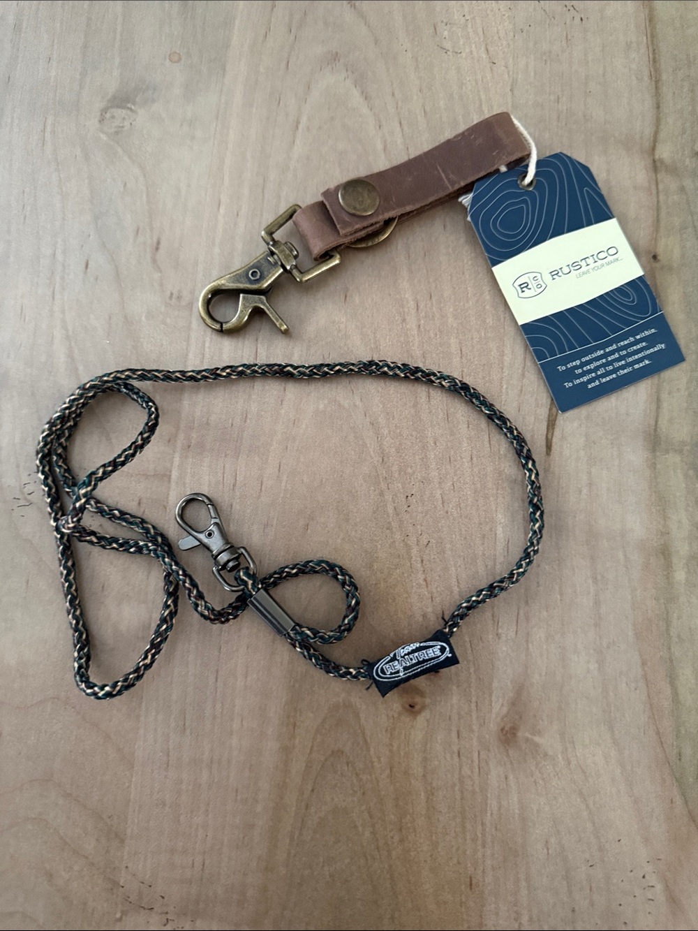 Rustico Brown Leather Key Clip with Braided Black/Brown Lanyard